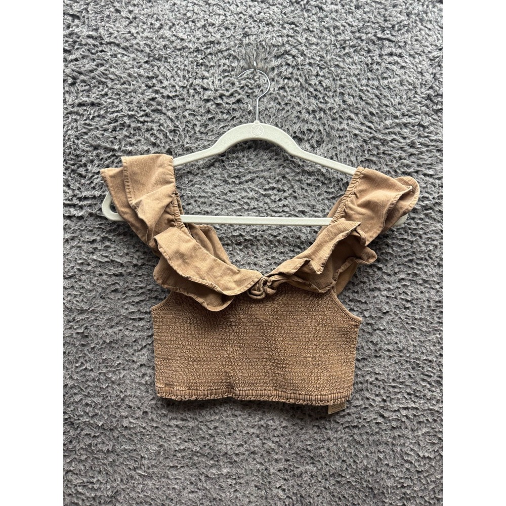 Anthropologie Maeve Ruffled Smocked Crop Top Sleeveless Brown Womens Size 0P‎